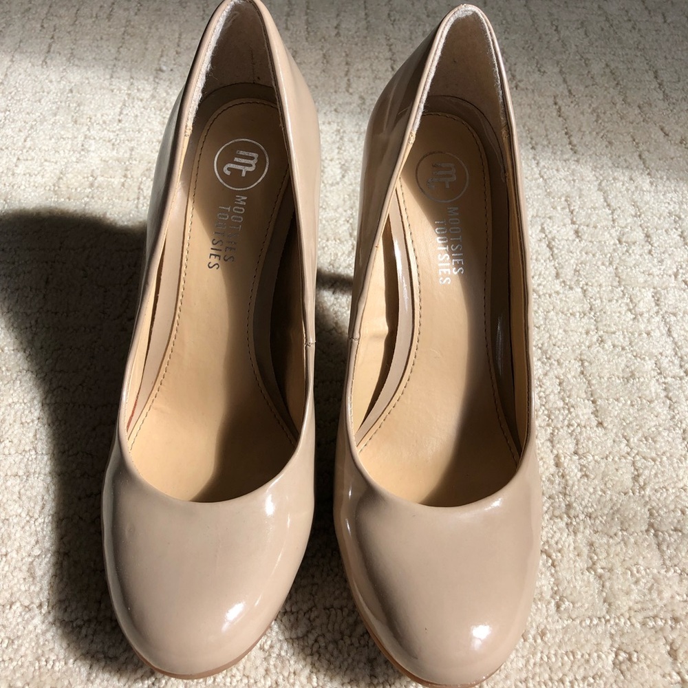 Beige Patent Pumps